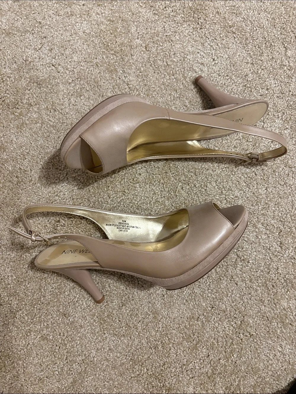 Nine West Nude/Blush Peep-Toe Slingback Heels